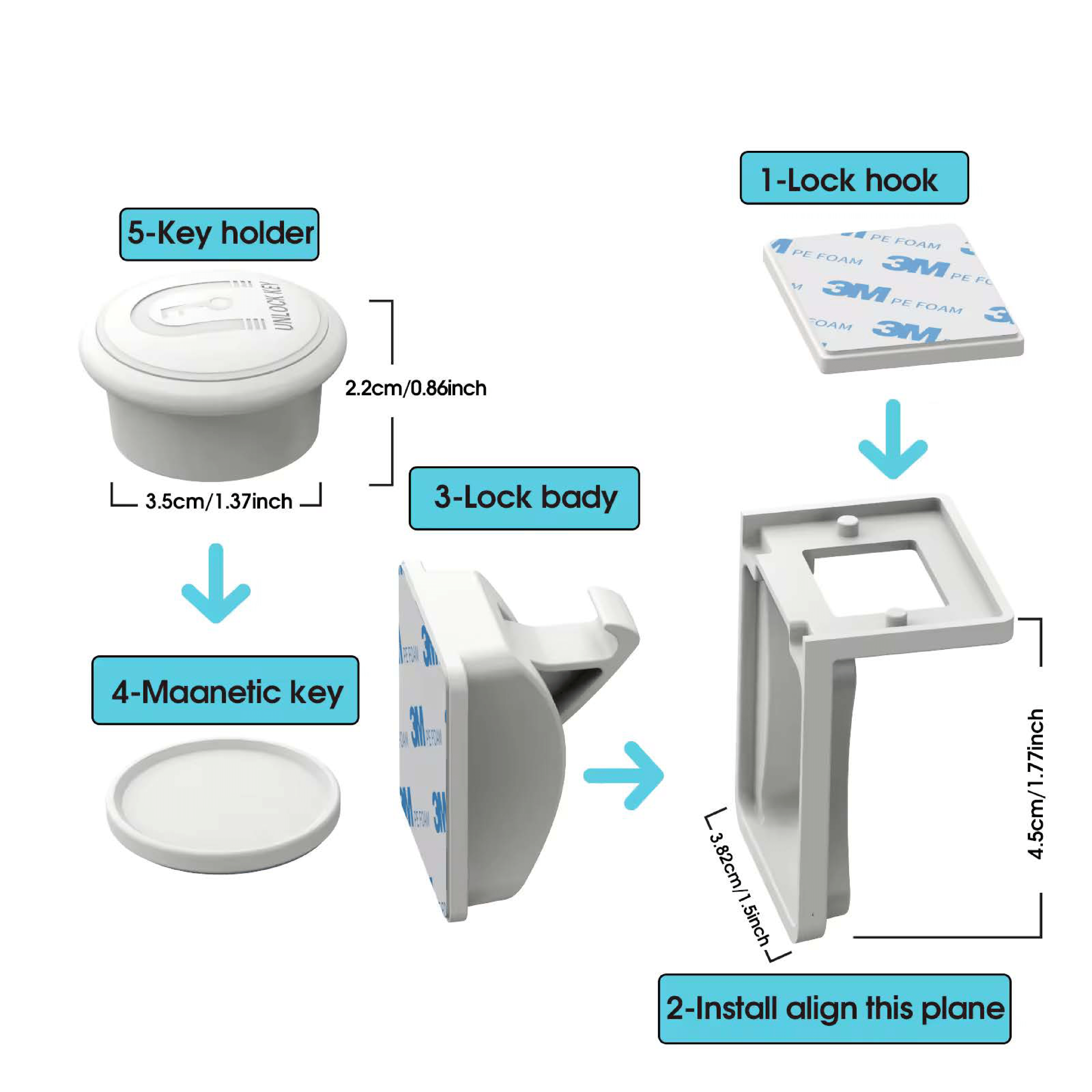 Pack of 8 + 2 magnetic keys white